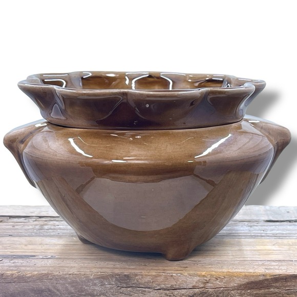 The Unbranded Brand Other - African Violet Self Watering Planter Pot w/ Holes Brown Glaze 2 Pieces Unused